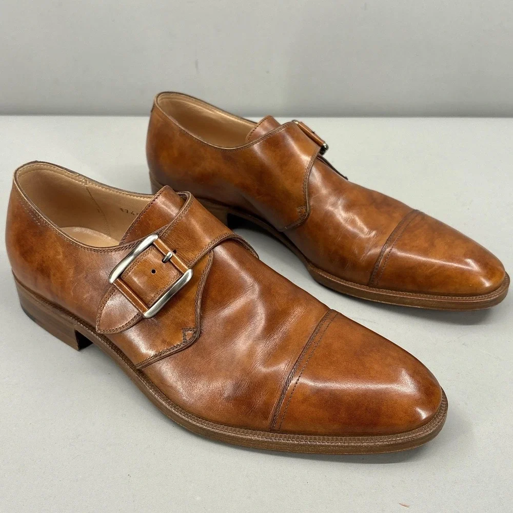 Gravati‎ Shoes Mens Size 8.5 Leather Monk Strap Cap Toe Dress Handmade Italy NEW